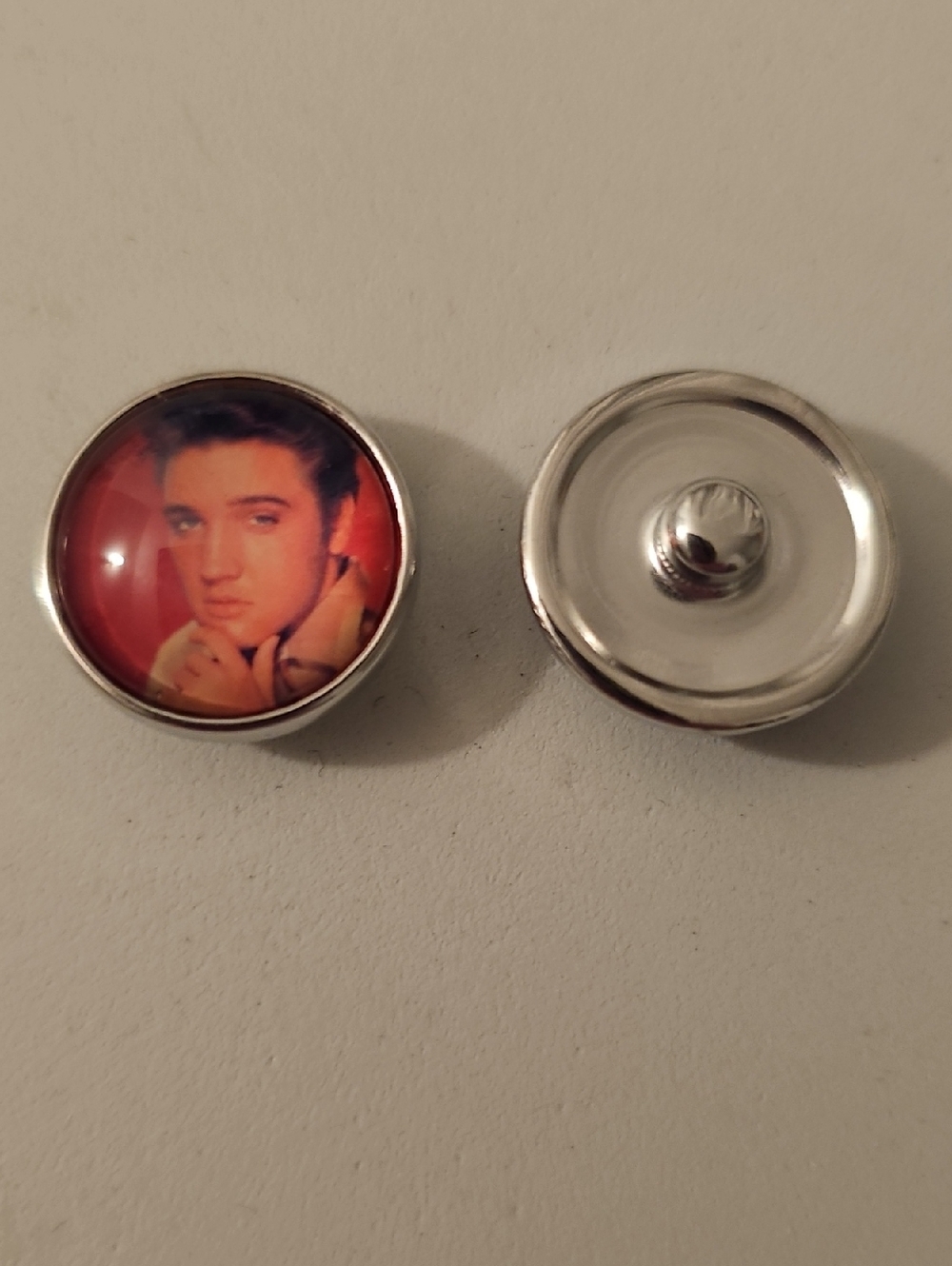 Elvis Silver Snap Charm Button with Red Image Insert